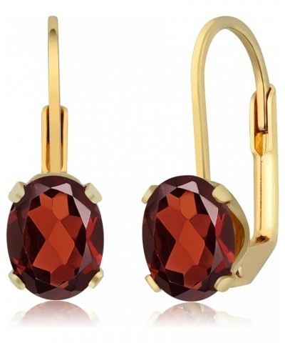 18K Yellow Gold Plated Silver Gemstone Birthstone Leverback Dangle Earrings For Women | Oval 8X6MM Garnet $23.52 Earrings