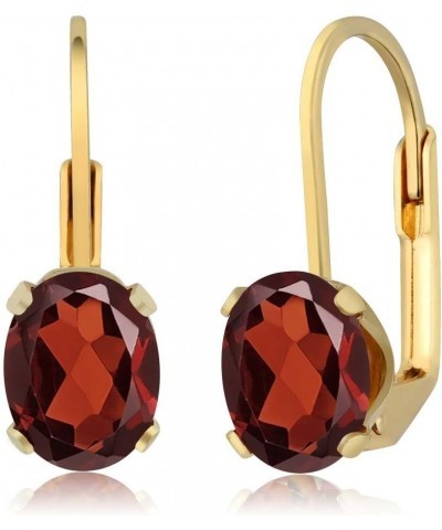 18K Yellow Gold Plated Silver Gemstone Birthstone Leverback Dangle Earrings For Women | Oval 8X6MM Garnet $23.52 Earrings