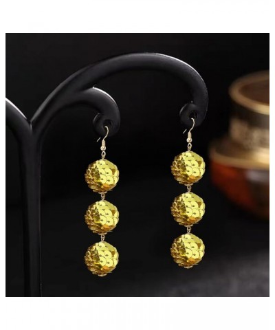 Shiny Multi-Color Sequin Ball with Three Layers of Contrasting Exaggerated Alloy Dangle Drop Earrings Sparkling Disco Dancing...