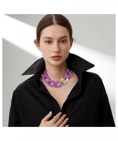 Statement Chunky Acrylic Chain Link Choker Necklace for Women Purple $10.00 Necklaces