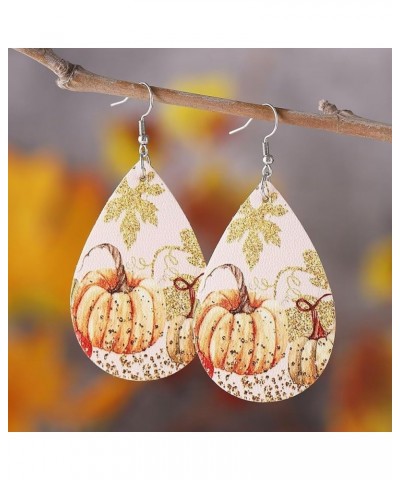 Thanksgiving Fall Faux Leather Earrings for Women and Girls Pumpkin Dangle Teardrop Earrings Fun Autumn Holiday Decorations O...