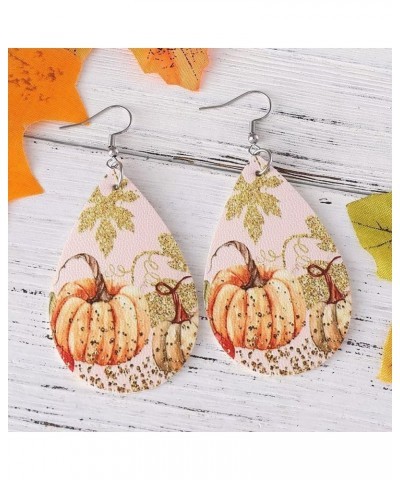 Thanksgiving Fall Faux Leather Earrings for Women and Girls Pumpkin Dangle Teardrop Earrings Fun Autumn Holiday Decorations O...