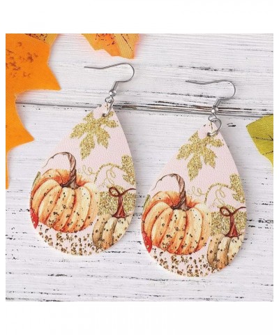 Thanksgiving Fall Faux Leather Earrings for Women and Girls Pumpkin Dangle Teardrop Earrings Fun Autumn Holiday Decorations O...