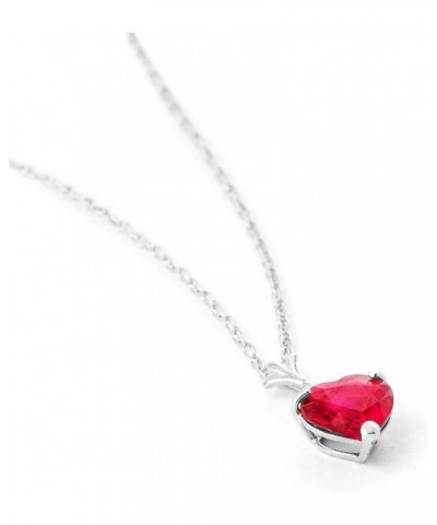 14k Solid White Gold Necklace Heart-Shaped Ruby Handcrafted Fine Jewelry Solid Gold Genuine Gemstone. Anniversary Birthday Mo...