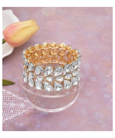 Women's Bridal Wide Stretch Bangles Bracelets Waterdrop Crystal Statement Jewelry for Wedding Evening Party Costume Accessori...