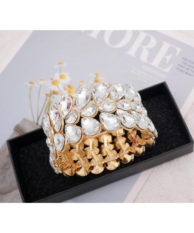 Women's Bridal Wide Stretch Bangles Bracelets Waterdrop Crystal Statement Jewelry for Wedding Evening Party Costume Accessori...