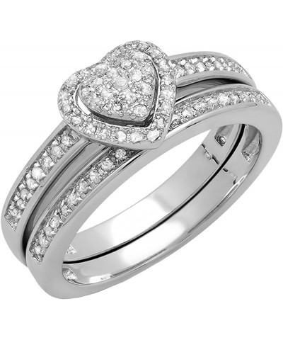 0.23 Carat (ctw) Round White Diamond Heart Shaped Engagement Ring Set for Women in 925 Sterling Silver 4 Sterling Silver $52....