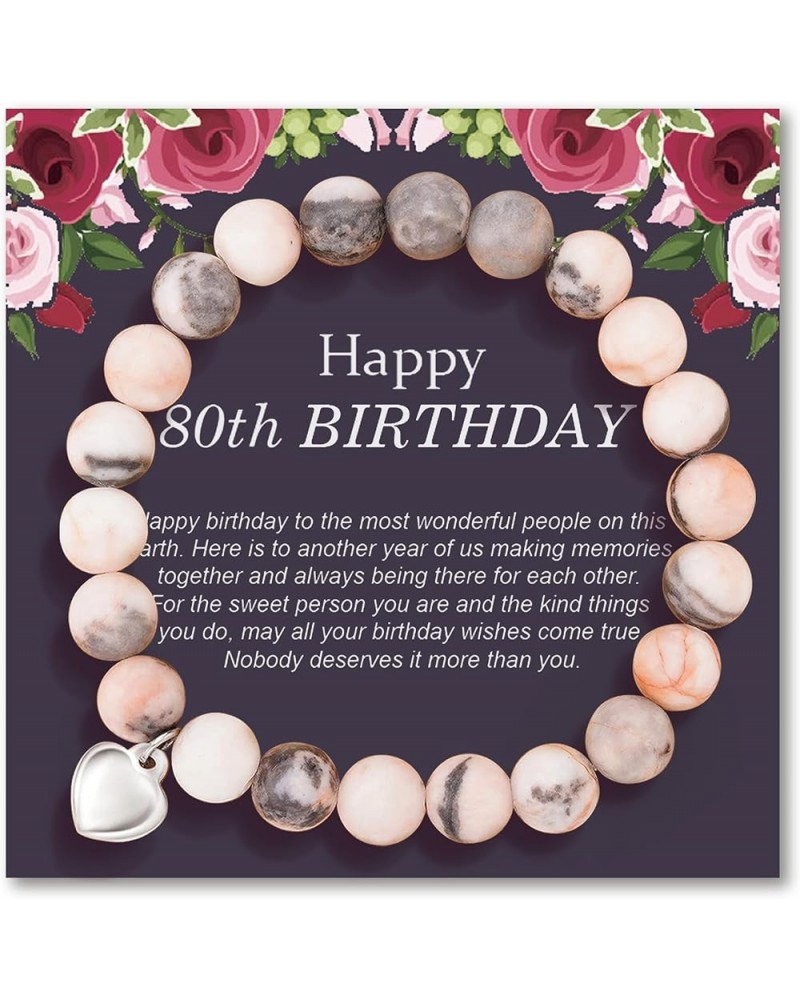 30/40/50/60/70/80th Birthday Gifts for Women Bead Bracelets for Women Natural Stone Bracelets for Women Handmade Stone Heart ...