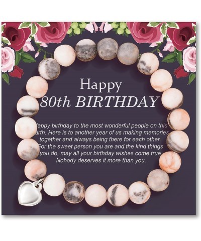 30/40/50/60/70/80th Birthday Gifts for Women Bead Bracelets for Women Natural Stone Bracelets for Women Handmade Stone Heart ...