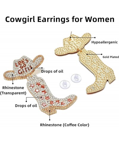 Cowgirl Earrings for Women Dangling, Big Earrings a Little Heavy, Gold Pave with Rhinestones, Cowboy Boots Earrings, Let's Go...