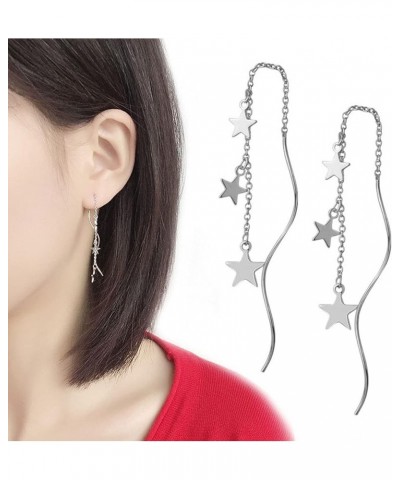 4 Pcs Star Chain Tassel Threader Earrings for Women Silver Lightweight Star Beaded Curved Ear Line Wave Dangle Drop Earrings ...