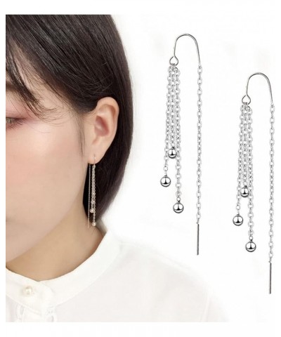 4 Pcs Star Chain Tassel Threader Earrings for Women Silver Lightweight Star Beaded Curved Ear Line Wave Dangle Drop Earrings ...