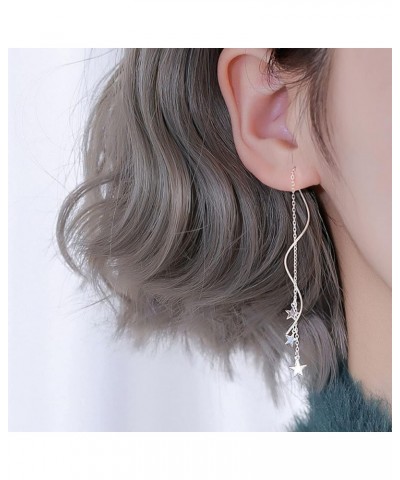 4 Pcs Star Chain Tassel Threader Earrings for Women Silver Lightweight Star Beaded Curved Ear Line Wave Dangle Drop Earrings ...