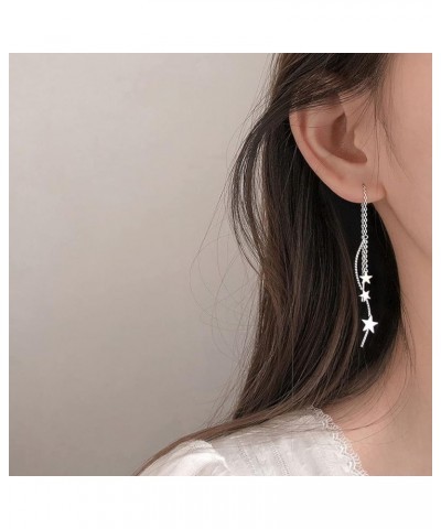 4 Pcs Star Chain Tassel Threader Earrings for Women Silver Lightweight Star Beaded Curved Ear Line Wave Dangle Drop Earrings ...