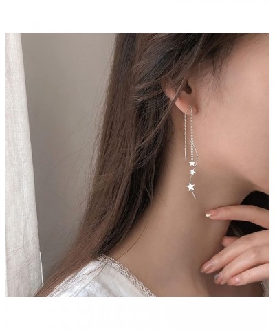 4 Pcs Star Chain Tassel Threader Earrings for Women Silver Lightweight Star Beaded Curved Ear Line Wave Dangle Drop Earrings ...