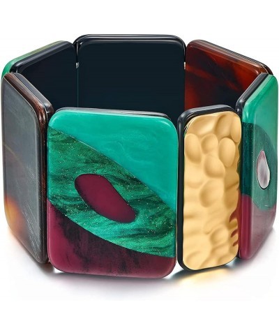 Statement Bangle Bracelet for Women Chunky Colorful Acrylic Splicing Geometry Bohemia Costume Jewelry for Women Green $9.53 B...