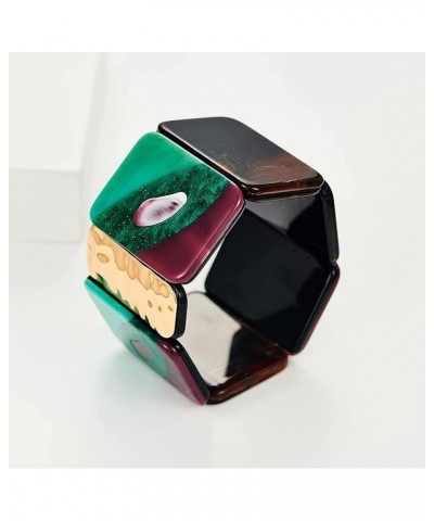 Statement Bangle Bracelet for Women Chunky Colorful Acrylic Splicing Geometry Bohemia Costume Jewelry for Women Green $9.53 B...