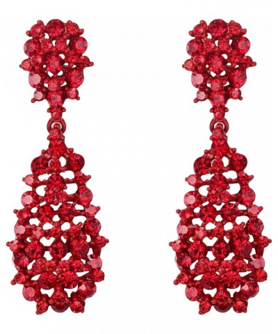 Women's Austrian Crystal Party Hollow-out Teardrop Dangle Earrings Pierced_Red Red-Tone $9.24 Earrings