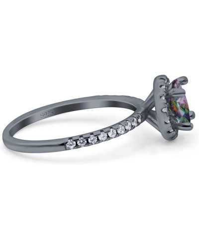 Halo Art Deco Engagement Wedding Bridal Ring Round Simulated Cubic Zirconia 925 Sterling Silver Black Tone, Simulated Rainbow...