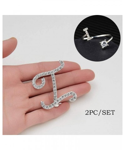 Initial Knuckle Rings and Brooch Pin Silver Crystal 26 A-Z Letter Alphabet Adjustable Ring for Women Girl jewelry I $5.39 Bro...