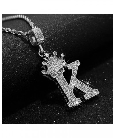 Letters Initial Crown Alphabet Name Necklace for Men Women Unisex Gold Silver Plated Letters Pendants & 24'' Rope Chain Hip H...