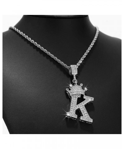 Letters Initial Crown Alphabet Name Necklace for Men Women Unisex Gold Silver Plated Letters Pendants & 24'' Rope Chain Hip H...