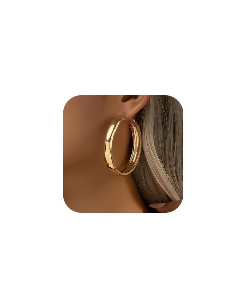 Gold Hoop Earrings for Women Lightweight Silver Chunky Hoop Earrings Round Thick Hoop Earrings for Women Girls Gold $6.75 Ear...