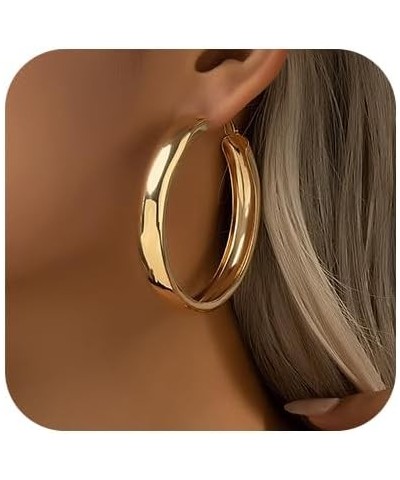 Gold Hoop Earrings for Women Lightweight Silver Chunky Hoop Earrings Round Thick Hoop Earrings for Women Girls Gold $6.75 Ear...