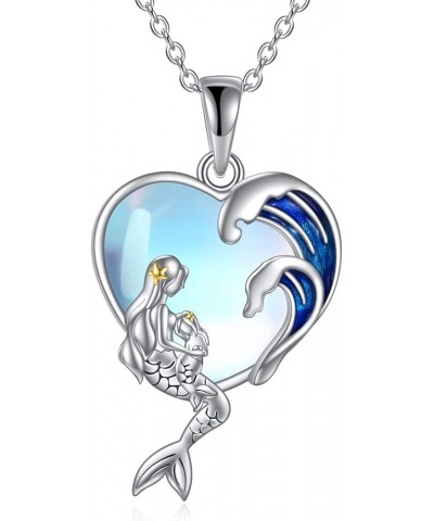 Mother and Daughter Necklace for Women 925 Sterling Silver Mothers Day Jewelry Birthday Mom Gifts Mermaids $13.76 Necklaces