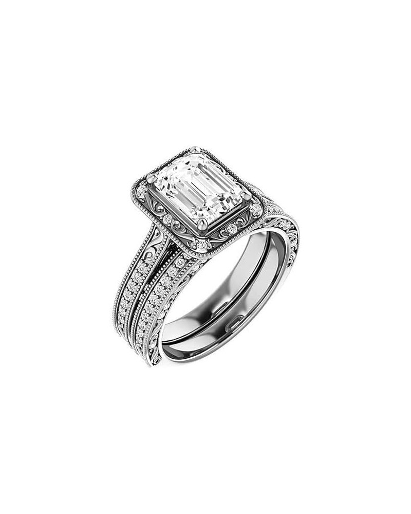 2 CT Emerald Cut Colorless Moissanite Engagement Ring Set Wedding/Bridal Ring Set, Diamond Ring Set, Anniversary Solitaire Ha...