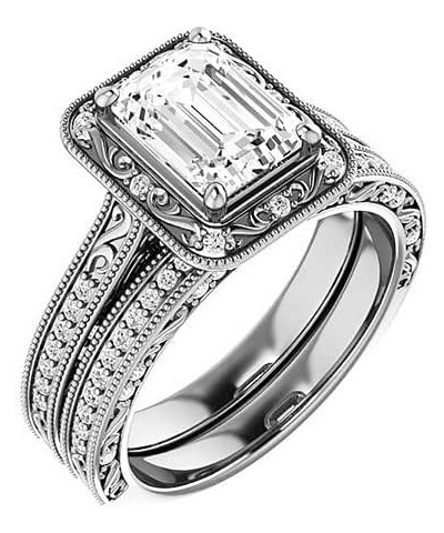 2 CT Emerald Cut Colorless Moissanite Engagement Ring Set Wedding/Bridal Ring Set, Diamond Ring Set, Anniversary Solitaire Ha...