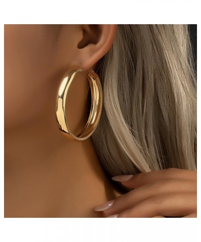 Gold Hoop Earrings for Women Lightweight Silver Chunky Hoop Earrings Round Thick Hoop Earrings for Women Girls Gold $6.75 Ear...