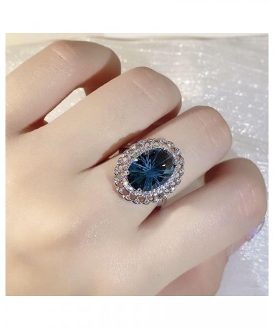 925 Sterling Silver Full Diamond Gemstone Ring Natural Blue Topaz Lady Ring Birthstone Wedding Silver Jewelry Ring Blue Topaz...