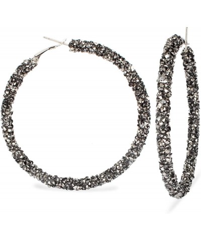 Bohemian Sparkle Resin Rhinestone Wrapped Big Hoop Dangle Earrings Circle Jewelry for Women Girls Grey $7.19 Earrings