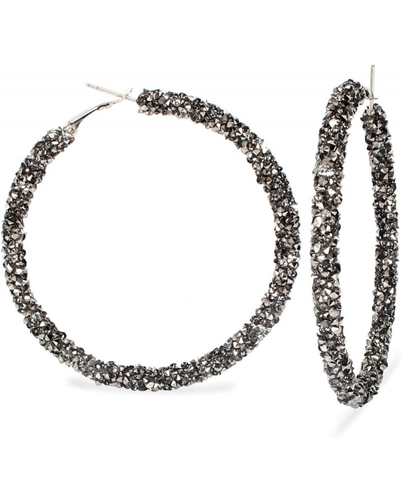 Bohemian Sparkle Resin Rhinestone Wrapped Big Hoop Dangle Earrings Circle Jewelry for Women Girls Grey $7.19 Earrings