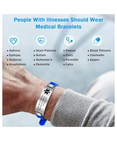 9 Inches Medical Alert Bracelets for Women Men Medical Bracelets Silicone Adjustable Sport Emergency ID Bracelets Free Engrav...