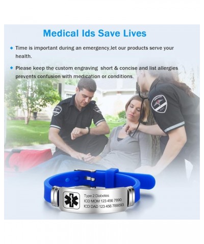 9 Inches Medical Alert Bracelets for Women Men Medical Bracelets Silicone Adjustable Sport Emergency ID Bracelets Free Engrav...