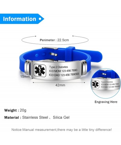 9 Inches Medical Alert Bracelets for Women Men Medical Bracelets Silicone Adjustable Sport Emergency ID Bracelets Free Engrav...