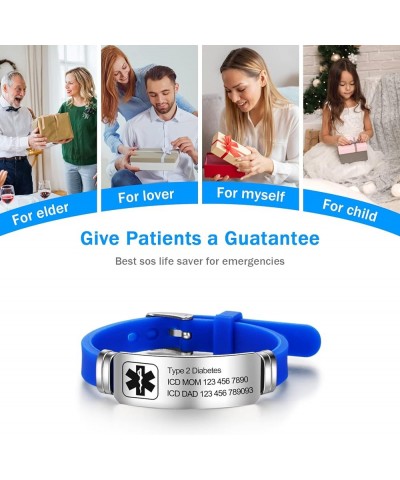 9 Inches Medical Alert Bracelets for Women Men Medical Bracelets Silicone Adjustable Sport Emergency ID Bracelets Free Engrav...