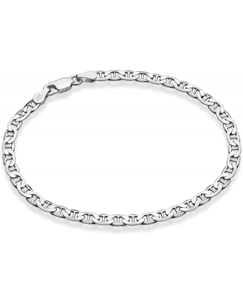 925 Sterling Silver Italian 3mm, 4mm Solid Diamond-Cut Mariner Link Chain Anklet Ankle Bracelet for Women, Made in Italy Widt...