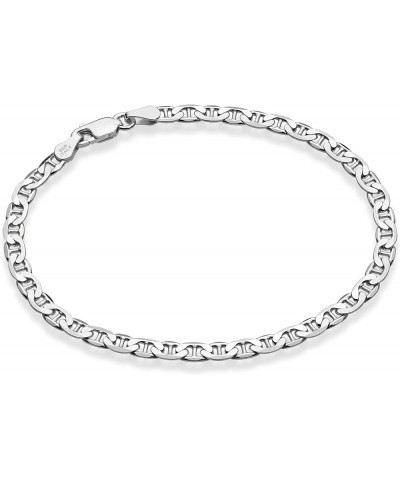 925 Sterling Silver Italian 3mm, 4mm Solid Diamond-Cut Mariner Link Chain Anklet Ankle Bracelet for Women, Made in Italy Widt...