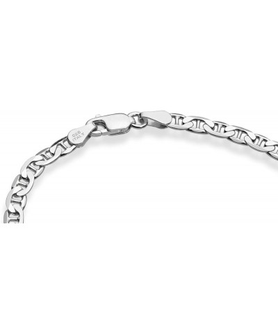 925 Sterling Silver Italian 3mm, 4mm Solid Diamond-Cut Mariner Link Chain Anklet Ankle Bracelet for Women, Made in Italy Widt...