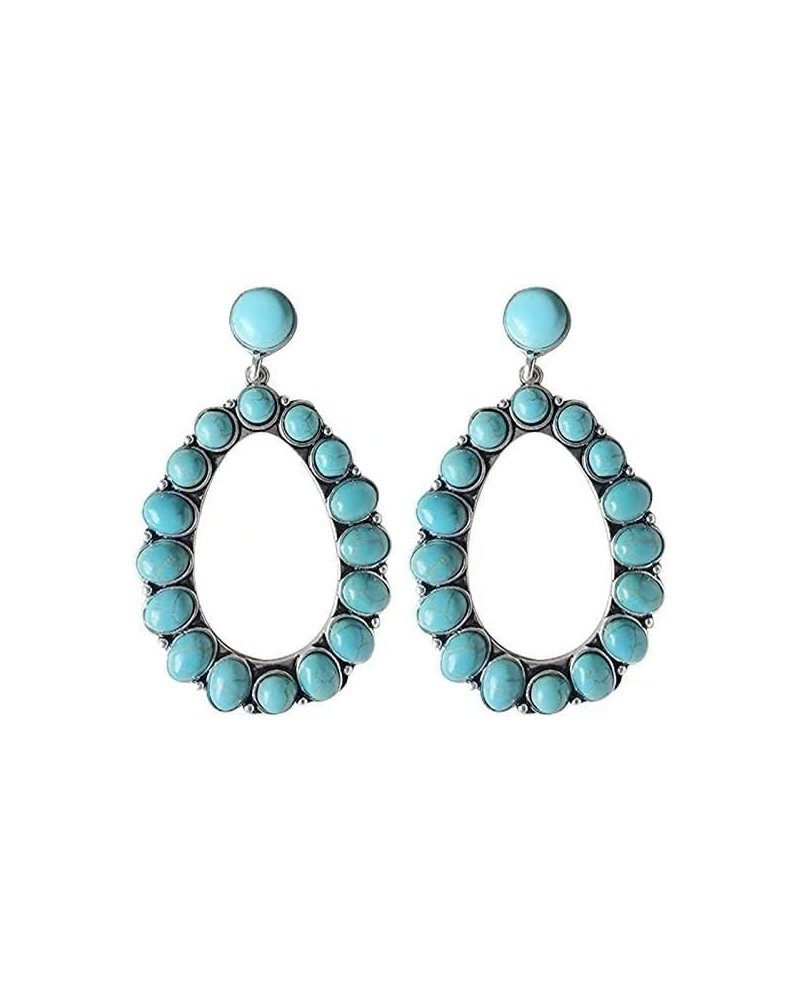 Turquoise Bohemian Dangle Metal Large Oval Earrings Statement Teardrop Earrings Western Earrings For Women Girls 1 $4.13 Jewe...