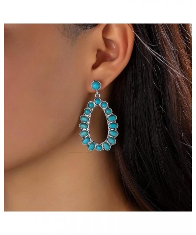 Turquoise Bohemian Dangle Metal Large Oval Earrings Statement Teardrop Earrings Western Earrings For Women Girls 1 $4.13 Jewe...