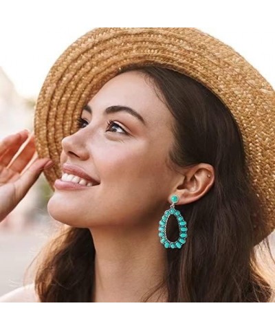 Turquoise Bohemian Dangle Metal Large Oval Earrings Statement Teardrop Earrings Western Earrings For Women Girls 1 $4.13 Jewe...