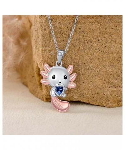 Animals Necklace for Women Daughter Sterling Silver 12 Month Birthstones Necklace Gifts Axolotl Cow Pig Cat Jewelry Gifts for...