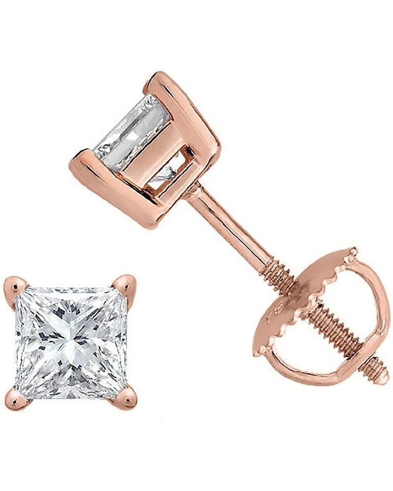 Princess cut Diamond Stud (IGI Certified (0.70ct & up) ScrewBack 14K from (0.04ct - 2.00ct, Clarity-I3) Rose Gold 0.04 carats...