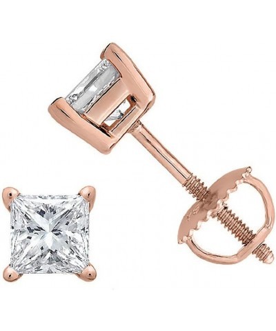 Princess cut Diamond Stud (IGI Certified (0.70ct & up) ScrewBack 14K from (0.04ct - 2.00ct, Clarity-I3) Rose Gold 0.04 carats...