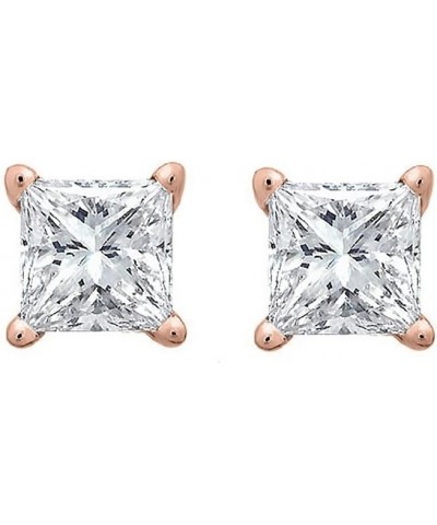 Princess cut Diamond Stud (IGI Certified (0.70ct & up) ScrewBack 14K from (0.04ct - 2.00ct, Clarity-I3) Rose Gold 0.04 carats...