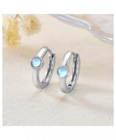 Moonstone Huggie Earrings 925 Sterling Silver Small Moonstone Earrings for Women Girls Silver $15.18 Earrings